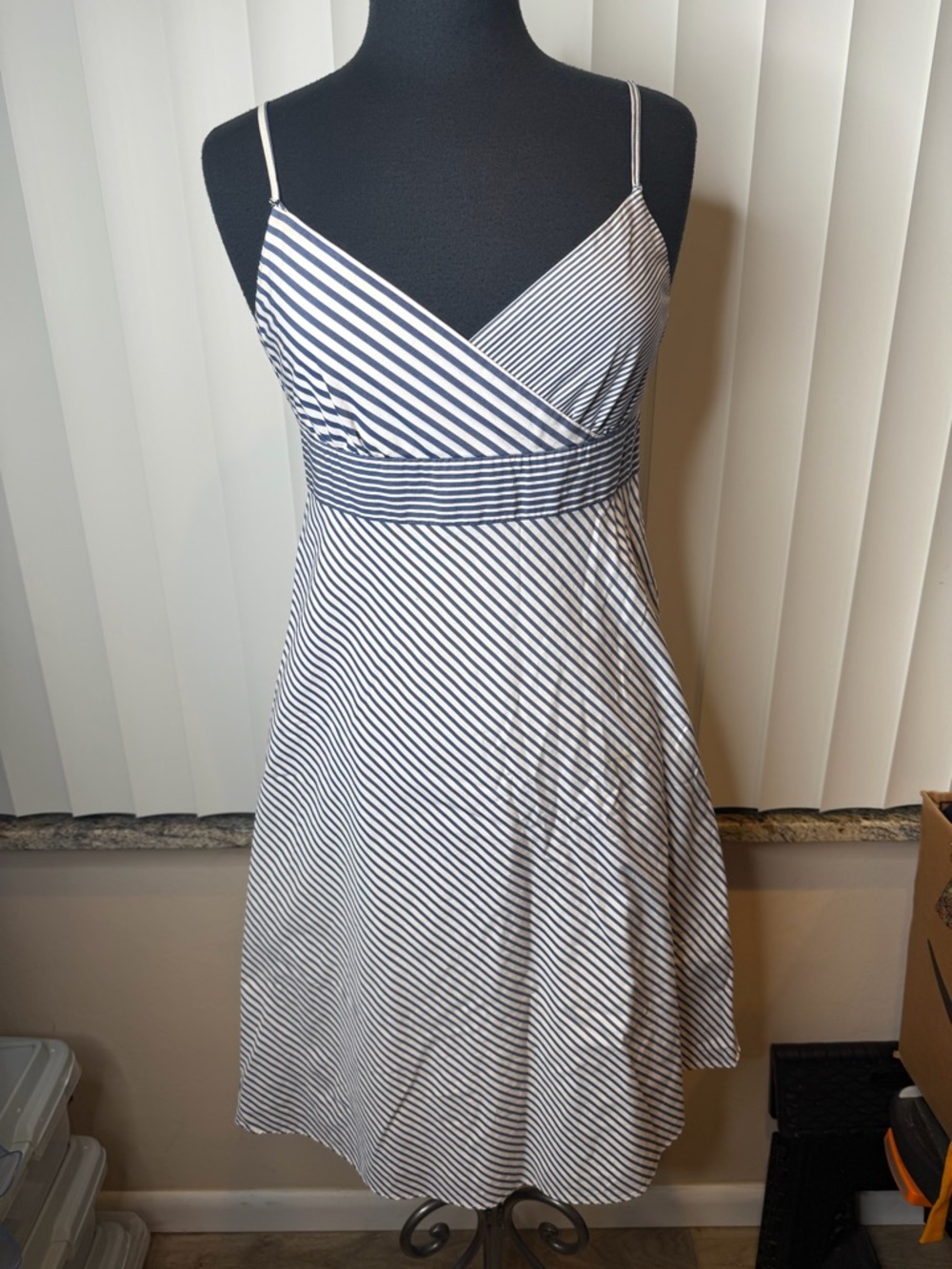 J.Crew blue white striped 100% cotton midi Nautical Coastal dress Size 4